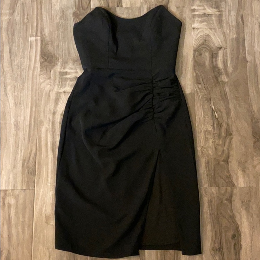 NBD Black strapless midi dress with slit